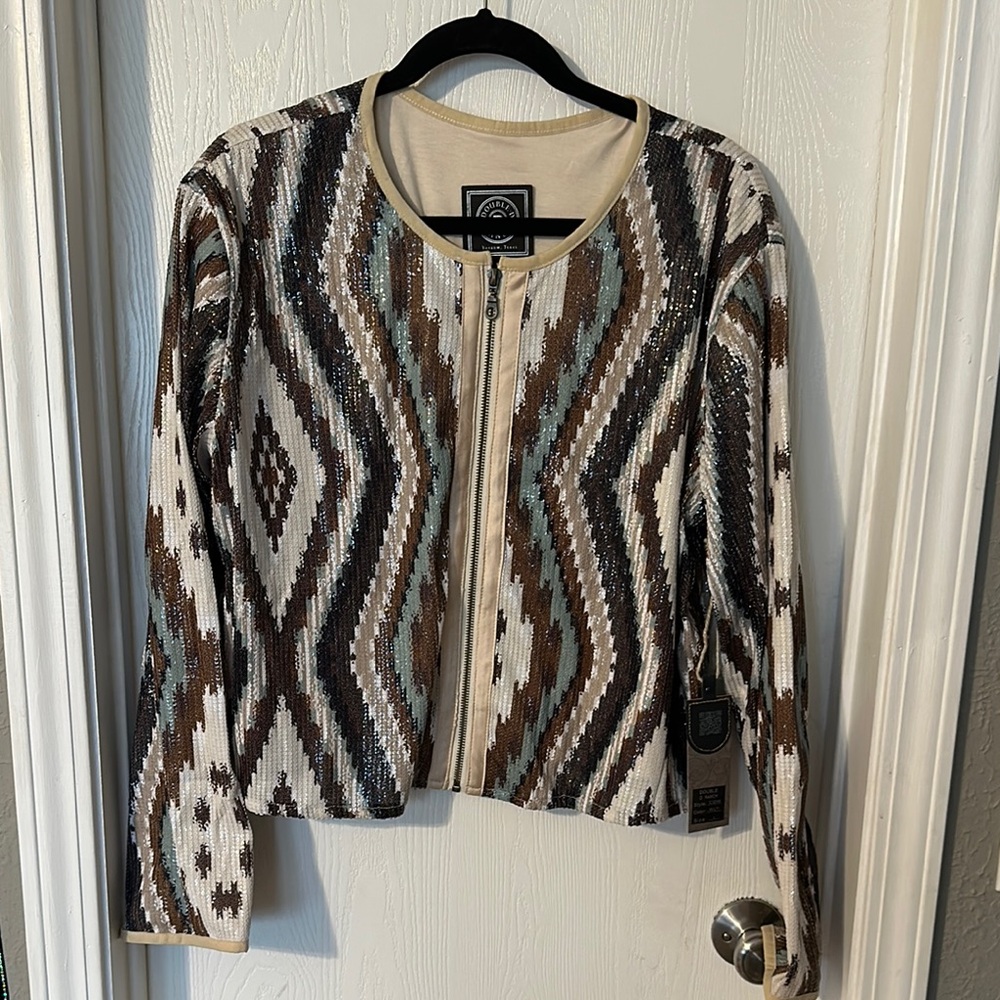 Double D Ranch Cream and Brown Geometric Cardigan